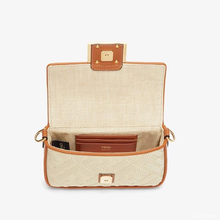 Cheap HOT Mini Straw In FF Motif Fendi Beige Bag Baguette 0823